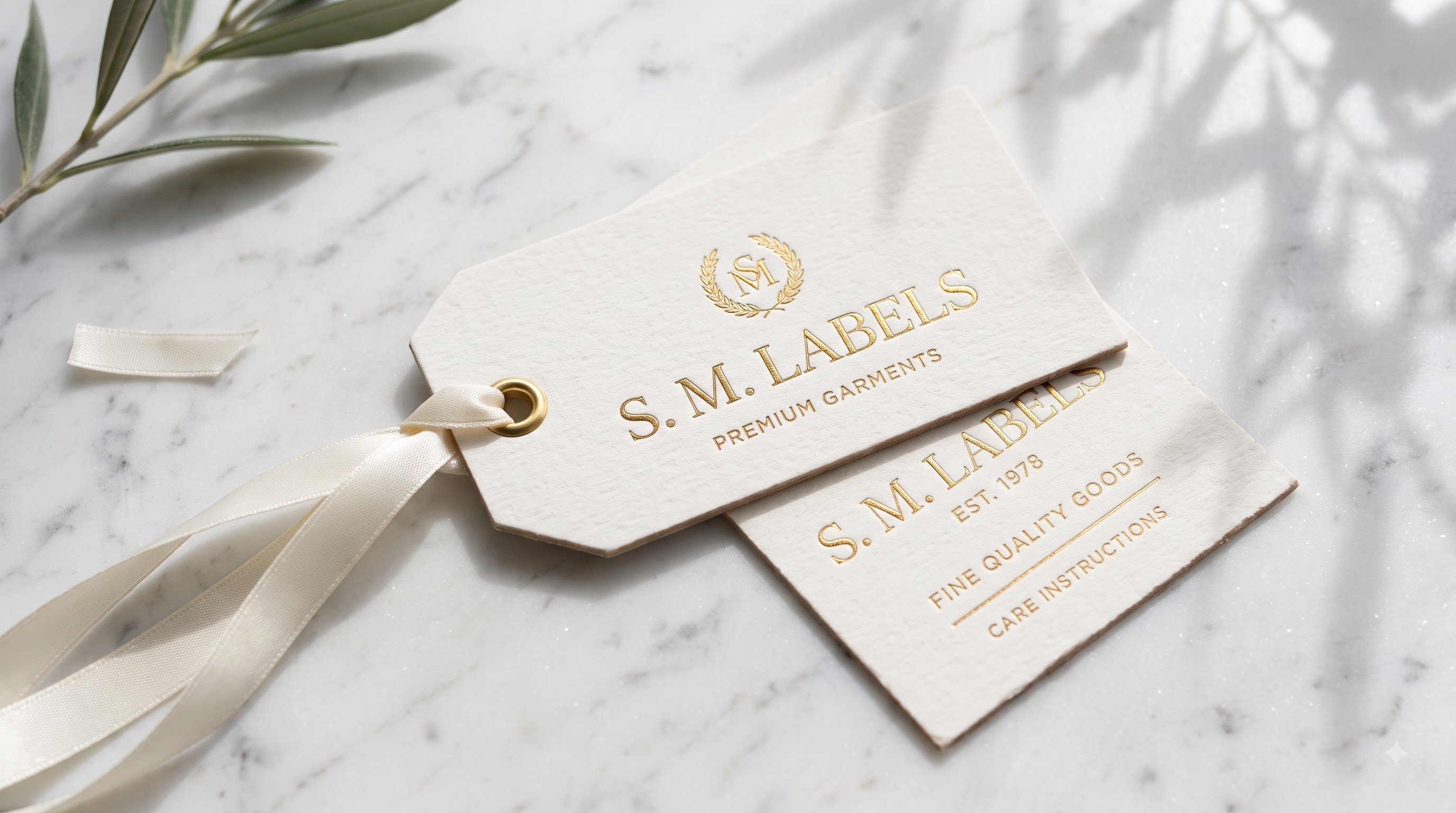 Luxury retail garment hang tags with foil stamping