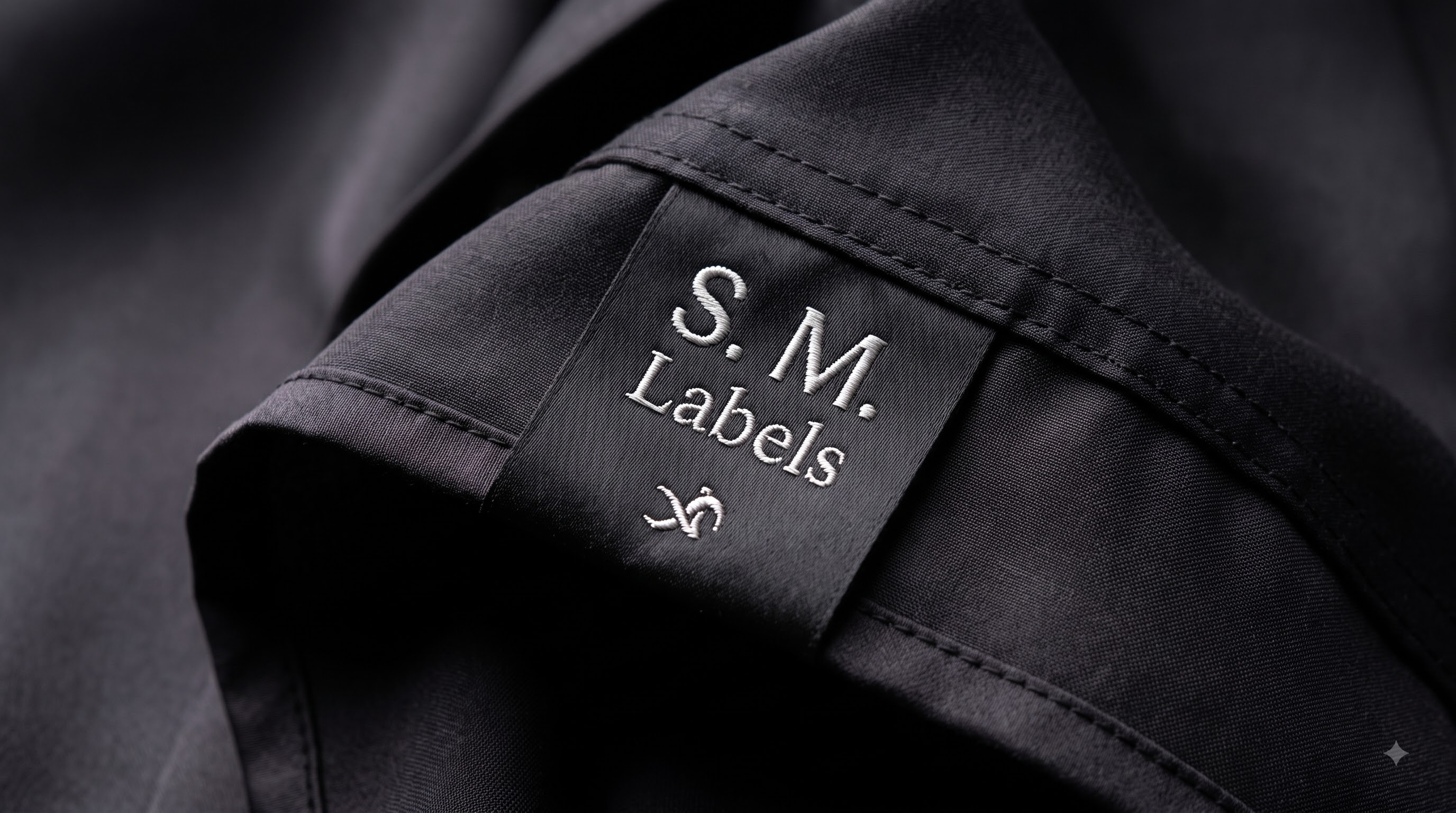 Custom woven clothing label sewn on luxury silk shirt