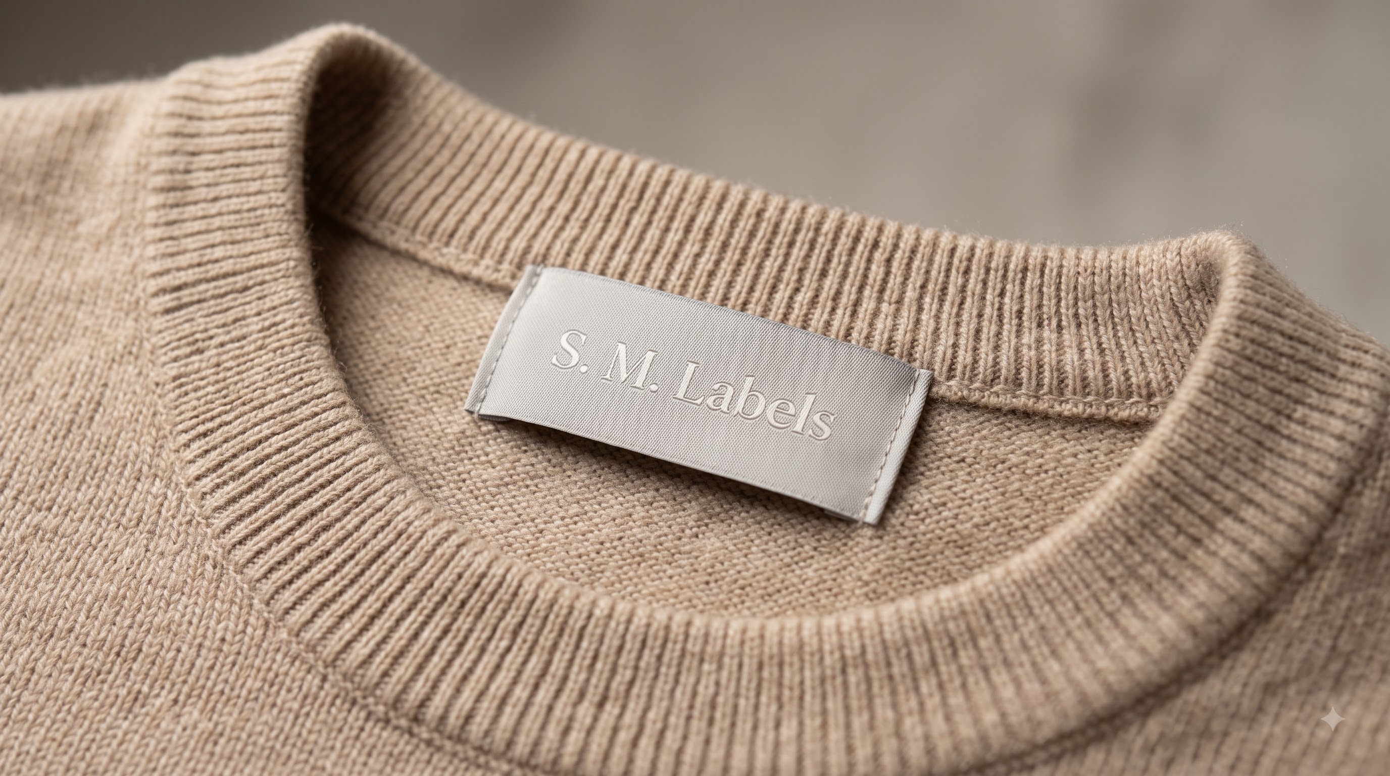 Custom woven clothing label on knit sweater